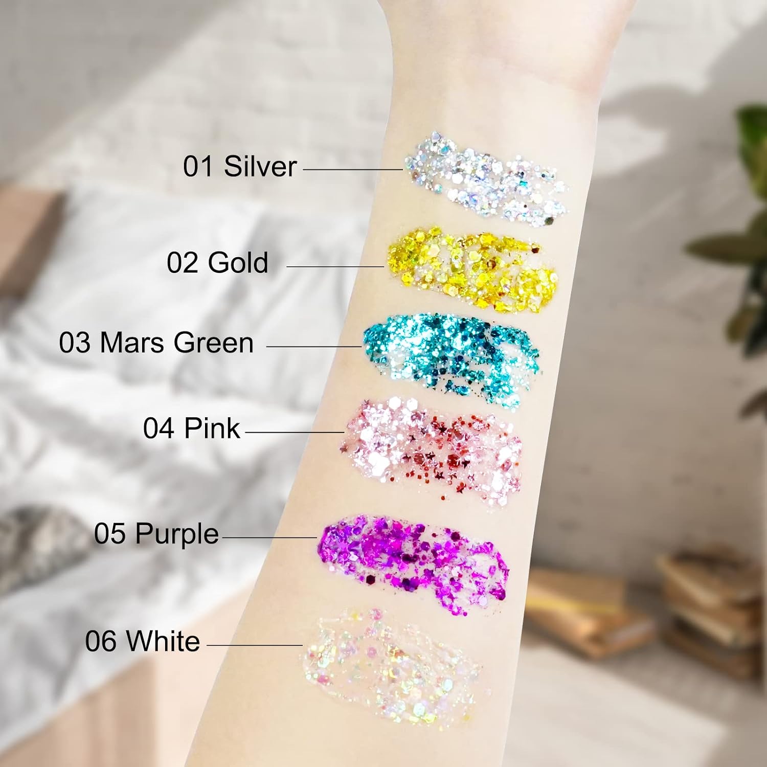 Body Glitter Gel, 6 Colors Body Face Glitter Gel Set For Skin & Hair, Shimmer Liquid Eyeshadow Festival Glitter Makeup, Sparkles Rave Accessories For Holiday, Concerts, Party, Mermaid Series Set