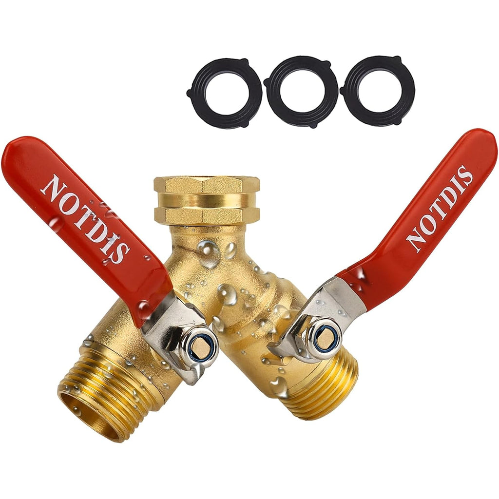Hose Splitter 2 Way Heavy Duty Brass Garden Hose Splitter With 304 Stainless Steel Long Handle Outdoor Full Flow Hose Splitter Connector,Y Valve 3/4 Inch Ght Thread