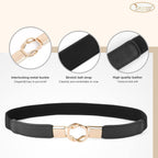 JASGOOD Women Retro Fashion Elastic Belt Stretchy Skinny Waist Belt for Dress Jeans Pants with Metal Gold Buckle