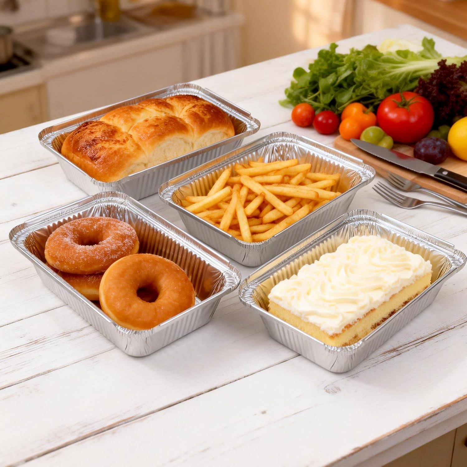 Aluminum Pans with Lids (60 Pack, 8.5"×6") 2.25 LB Capacity Foil Pans with Lids - 60 Pans and 60 Cardboard Covers - Disposable Food Containers Tin Foil Pans for Baking, Meal Prep,Storage and Freezer