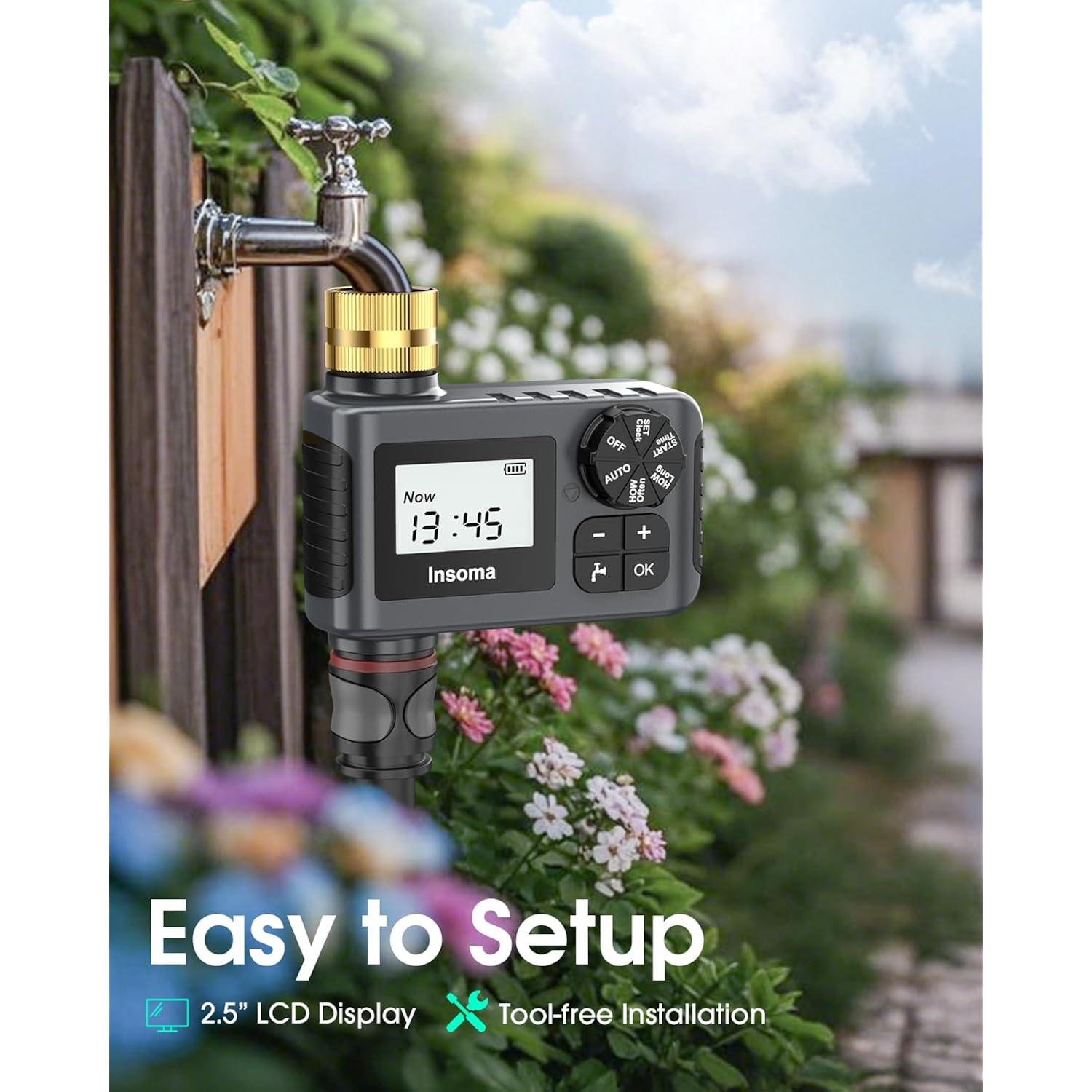 Water Timer For Outdoor Garden Hose, Hose Timer With Rain Delay/Manual Mode, Automatic Drip Irrigation Controller System For Lawn Yard Garden Watering