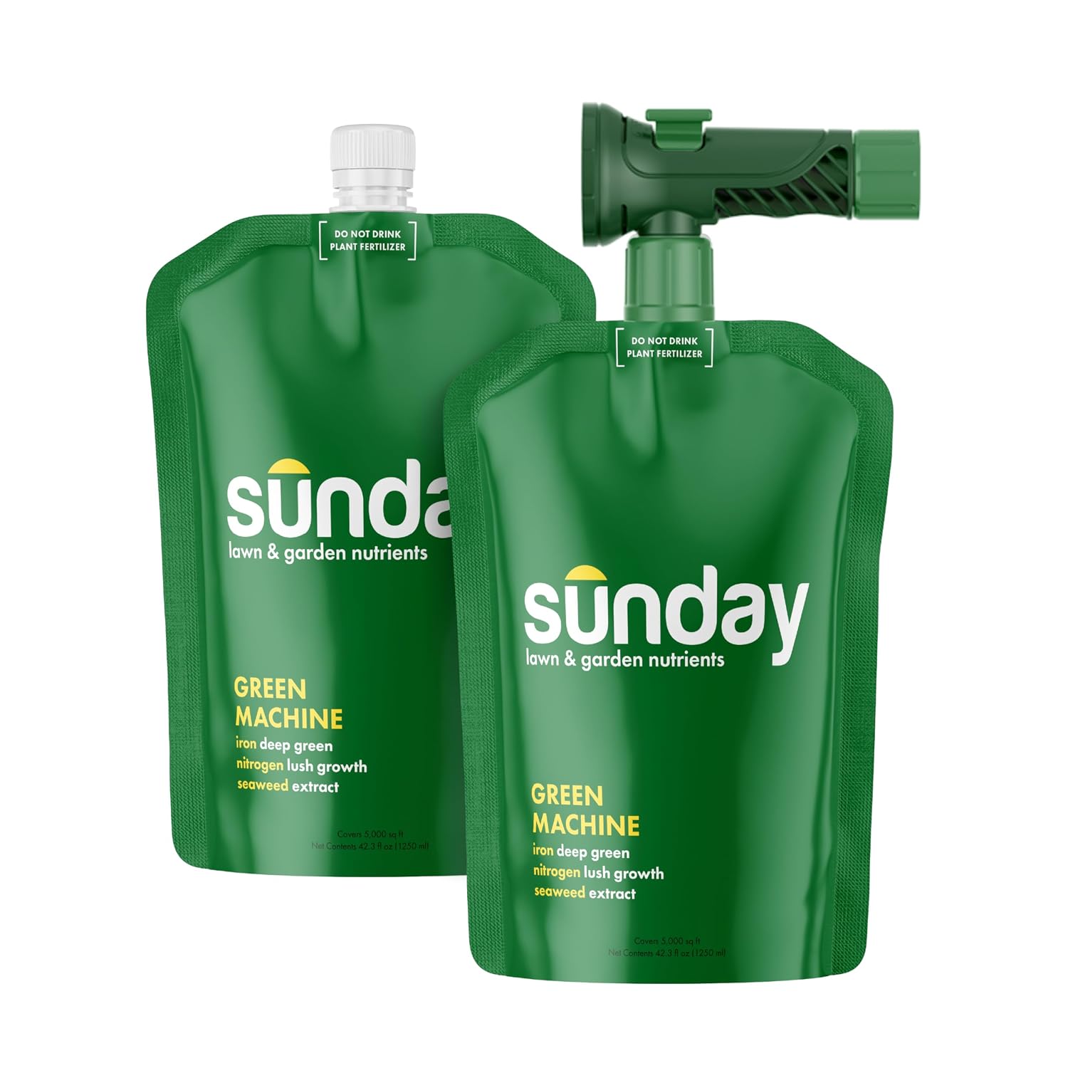 Sunday Green Machine Fertilizer, 42.3Oz, 2 Pack - Liquid Lawn Fertilizer For Lush Growth - Includes Universal Sprayer Attachment - Covers Up To 10,000 Sq Ft - Easy Application In 15 Minutes Or Less