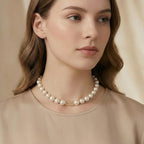 18K gold plated copper pearl necklace, with luxurious letter design and rectangular three-dimensional pendant, double-layered stacked straps highlighting the fashionable charm of women's jewelry