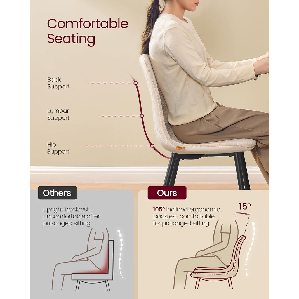 Vasagle Dining Chairs, Set Of 4 Dining Room Chairs, Metal Frame, Adjustable Feet, Easy To Clean, Chenille Fabric, Glacier-Textured Synthetic Leather, For Kitchen, Cream White Ukdc188W01