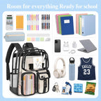 Clear Backpack For School, 17 Inch Heavy Duty Pvc Transparent Bookbag | Reinforced Straps Stitches, Clear Bag For Stadium Events Girls Boys, Large Capacity Backpack For Security College Work Black