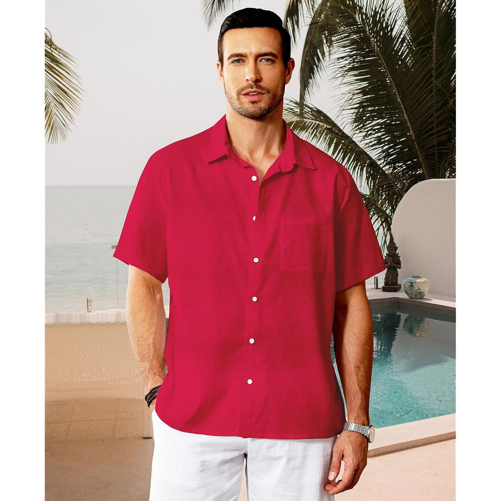 Kyku Men'S Cotton Linen Shirts Casual Men Short Sleeve Button Down Beach Wedding Summer Shirts, With Pocket