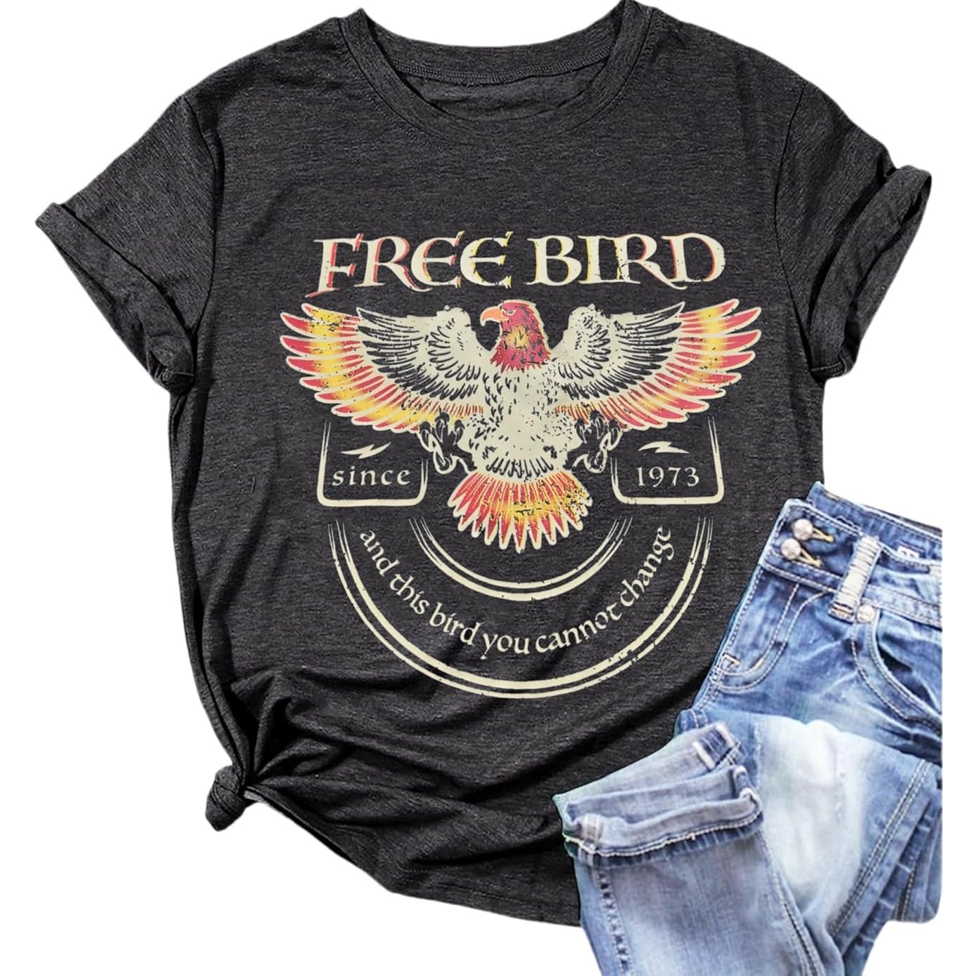 Women Vintage Rock Band Shirts Country Music Shirts Graphic Tees Concert Outfit Short Sleeve Tops Dark Grey-3-free