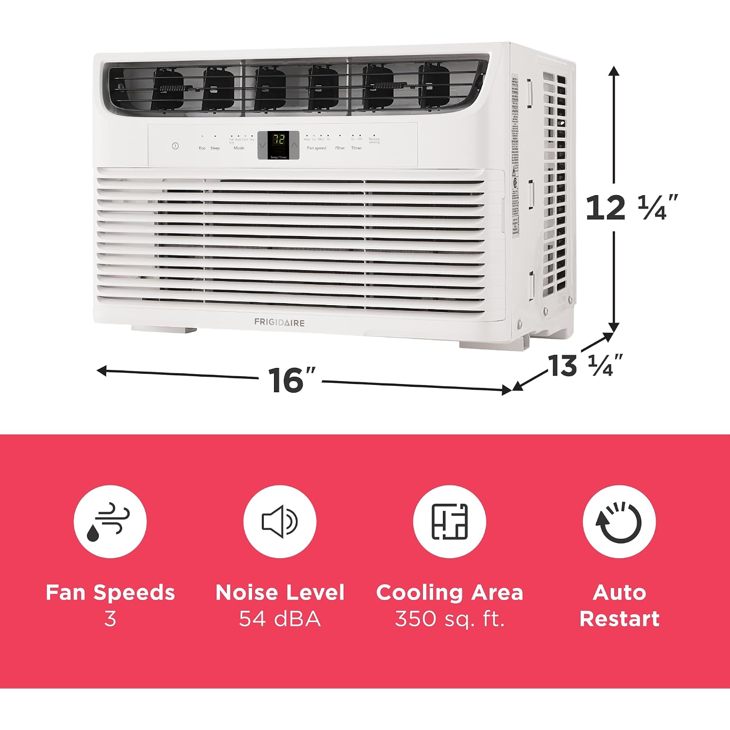 Frigidaire 8,000 Btu Window Air Conditioner With Remote Control, Cools Up To 350 Sq. Ft., Quiet Operation, Eco Mode, 3 Fan Speeds, Auto Restart, White