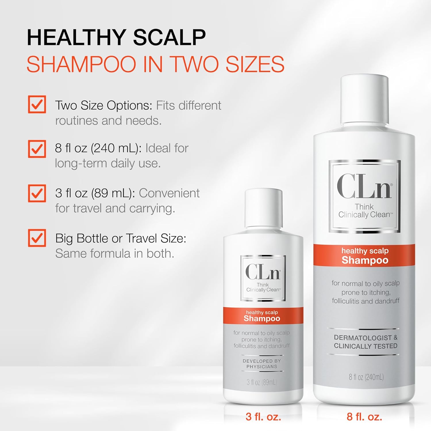CLn Shampoo with Salicylic Acid - 8 fl oz, Clarifying Anti Dandruff Shampoo for Oily Hair, Itchy or Flaky Scalp Prone to Dandruff, Folliculitis & Seborrheic Dermatitis, Hypoallergenic Formula