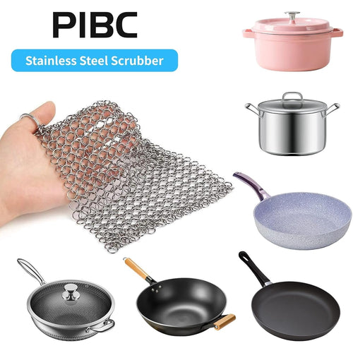 8"x6" Cast Iron Scrubber Stainless Steel Chainmail Cleaner for Pre-Seasoned Pans, Griddles, BBQ Grill and Pot Cookware Cleaning