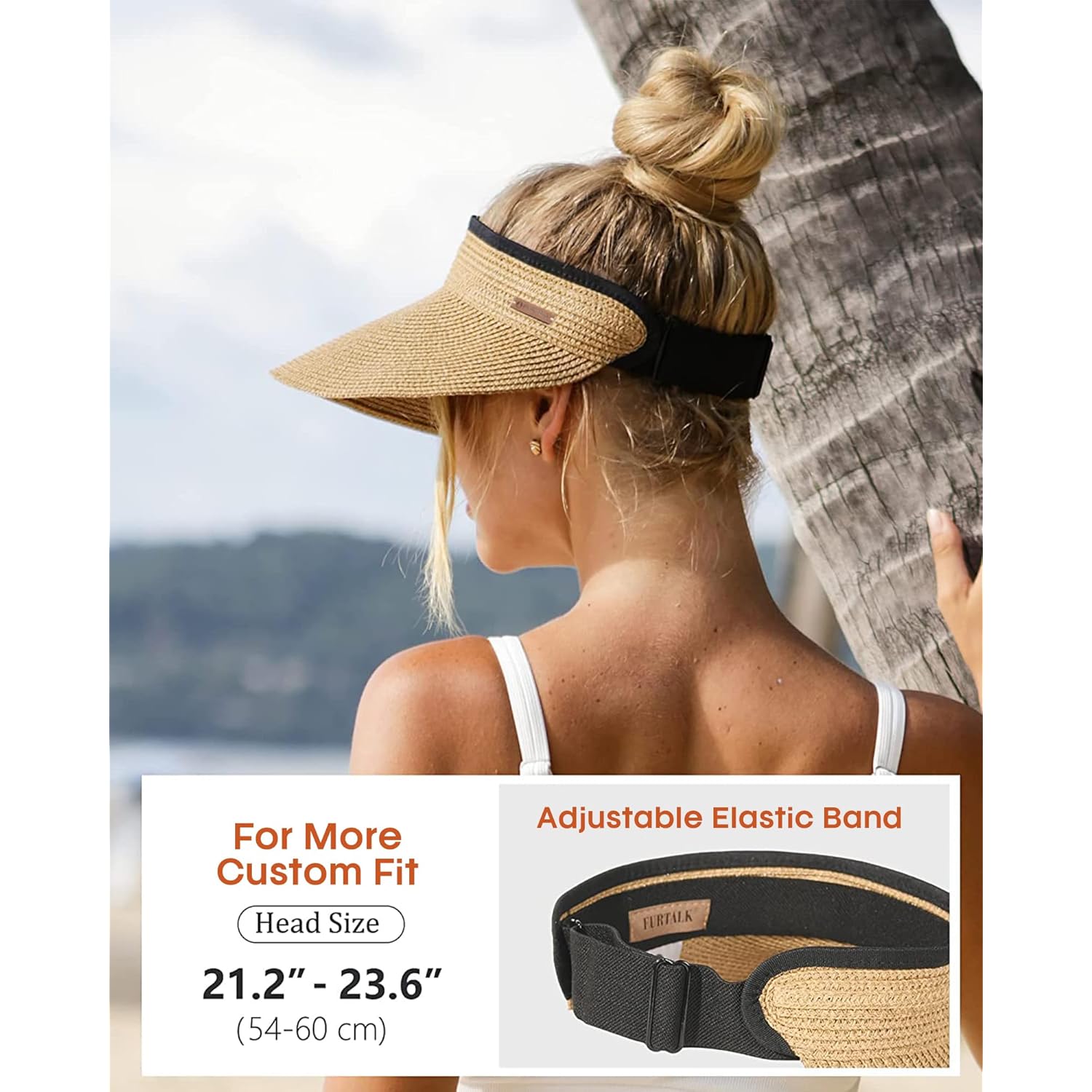 FURTALK Womens Sun Visor Hat Straw Sun Visors for Women Summer Packable Ponytail Beach Hats for Women Travel UPF 80+