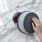 Collapsible Microwave Splatter Cover for Food, Vented Microwave Plate Cover Lid 10.5 inch, BPA-Free Silicone & Plastic, Dishwasher Safe, Multipurpose Colander for Fruit Vegetable, Black