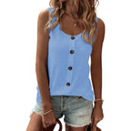Womens Tank Tops Solid Button Crewneck Sleeveless Summer Tops Loose Fit