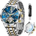 Olevs Skeleton Men Watches Automatic Business Luxury Diamond Self Winding Watch For Men Stainless Steel Calendar Wrist Watch