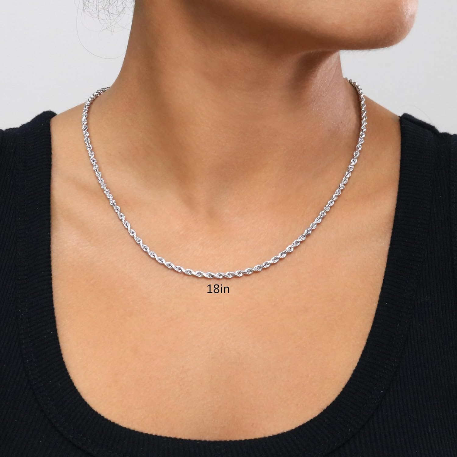 Nuragold 10K White Gold Solid Rope Diamond Cut Chain Necklace 16"-30" (1.5mm-6mm) Made in Italy (Mens Womens Unisex Jewelry