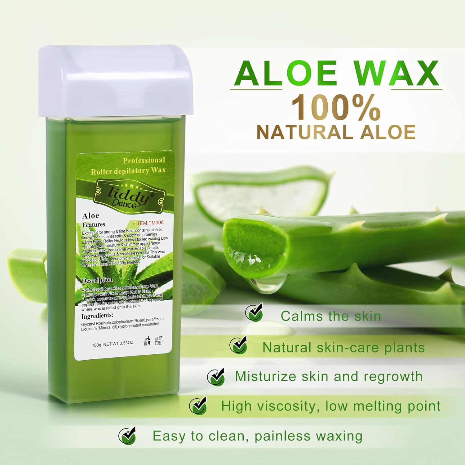 Hair Removal Wax, Wax Refill, Soft Wax Roller Cartridge for Roll on Waxing Kit, Aloe Depilatory Rolling Wax for Sensitive Skin, 4 Pack (14.1 OZ)
