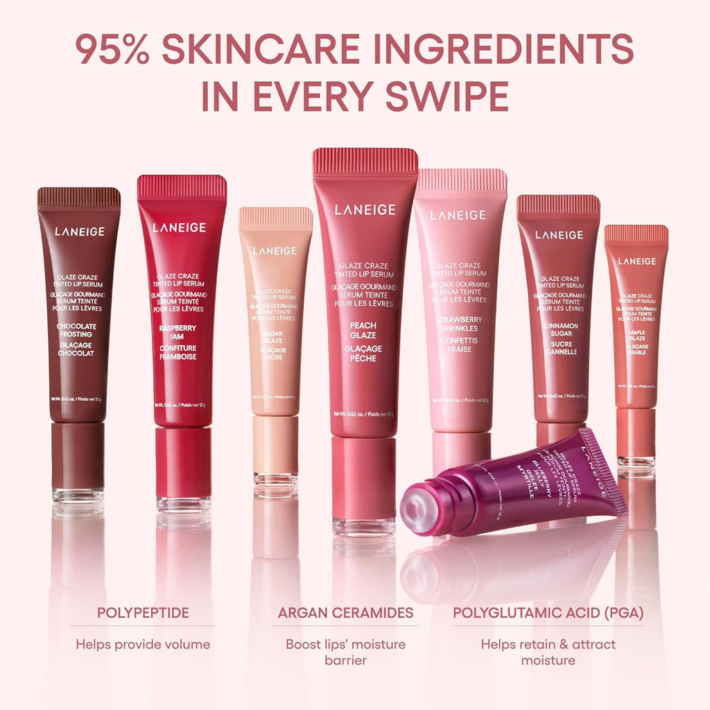LANEIGE Glaze Craze Tinted Lip Serum: Hydrating Lip Serum for Glossy, Nourished Lips with Plumping Polypeptides