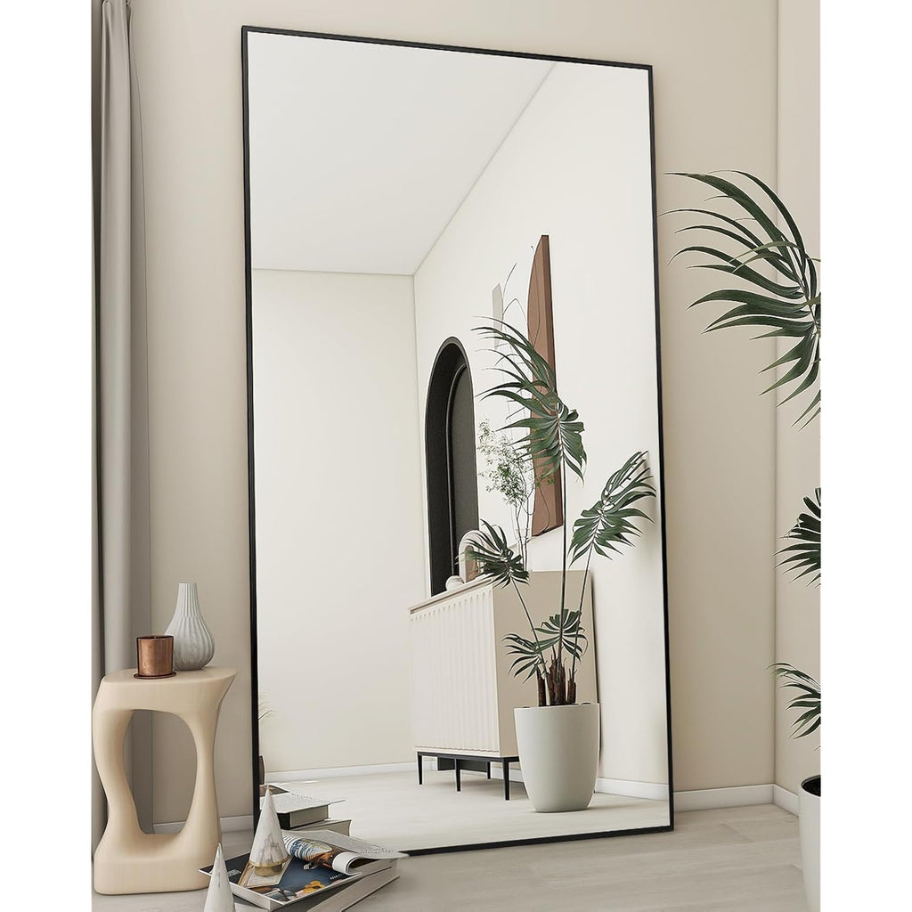 Koonmi 76"X34" Floor Mirror Full Length, Bedroom Floor Body Mirror With Stand, Large Black Mirror, Leaning, Standing Or Hanging Horizontally/Vertically