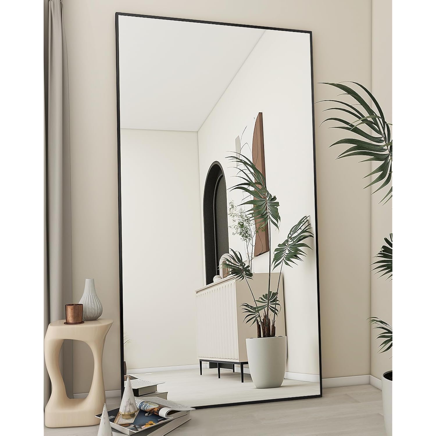 Koonmi 76"X34" Floor Mirror Full Length, Bedroom Floor Body Mirror With Stand, Large Black Mirror, Leaning, Standing Or Hanging Horizontally/Vertically