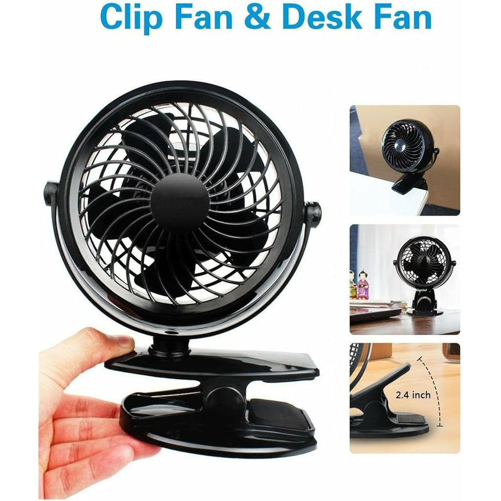 Gazeled Clip On Fan Battery Operated, 360° Rotation, With 8 Free Aa Batteries, Quiet Usb Or Battery Operated Fan, 5'' Portable Battery Powered Clip On Fans For Camping, Stroller, Bedroom, Outdoor