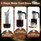 Cold Brew Coffee Maker Pitcher, 64 Oz Heavy Duty Glass Mason Jar Pitcher With V-Shaped Pour Spout Handle Lid,Stainless Steel Filter For Iced Coffee,Iced Tea,Fruit Drinks,Lemonade - Black