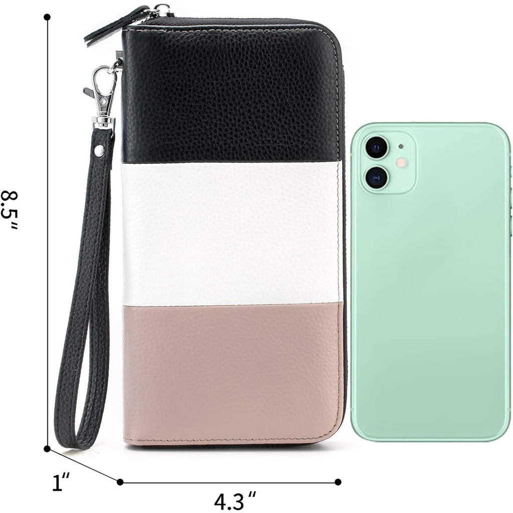 Moflycom Womens Wallet RFID Blocking Genuine Leather Multi Credit Card Large Capacity Zip Around Clutch Travel Purse Wristlet