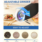 Circle Joy Gravity Electric Salt And Pepper Grinder Set Automatic Salt And Pepper Grinder Set With Led Light, Battery Operated, Adjustable Coarseness, Large Capacity, For Home Kitchen Bbq, Black