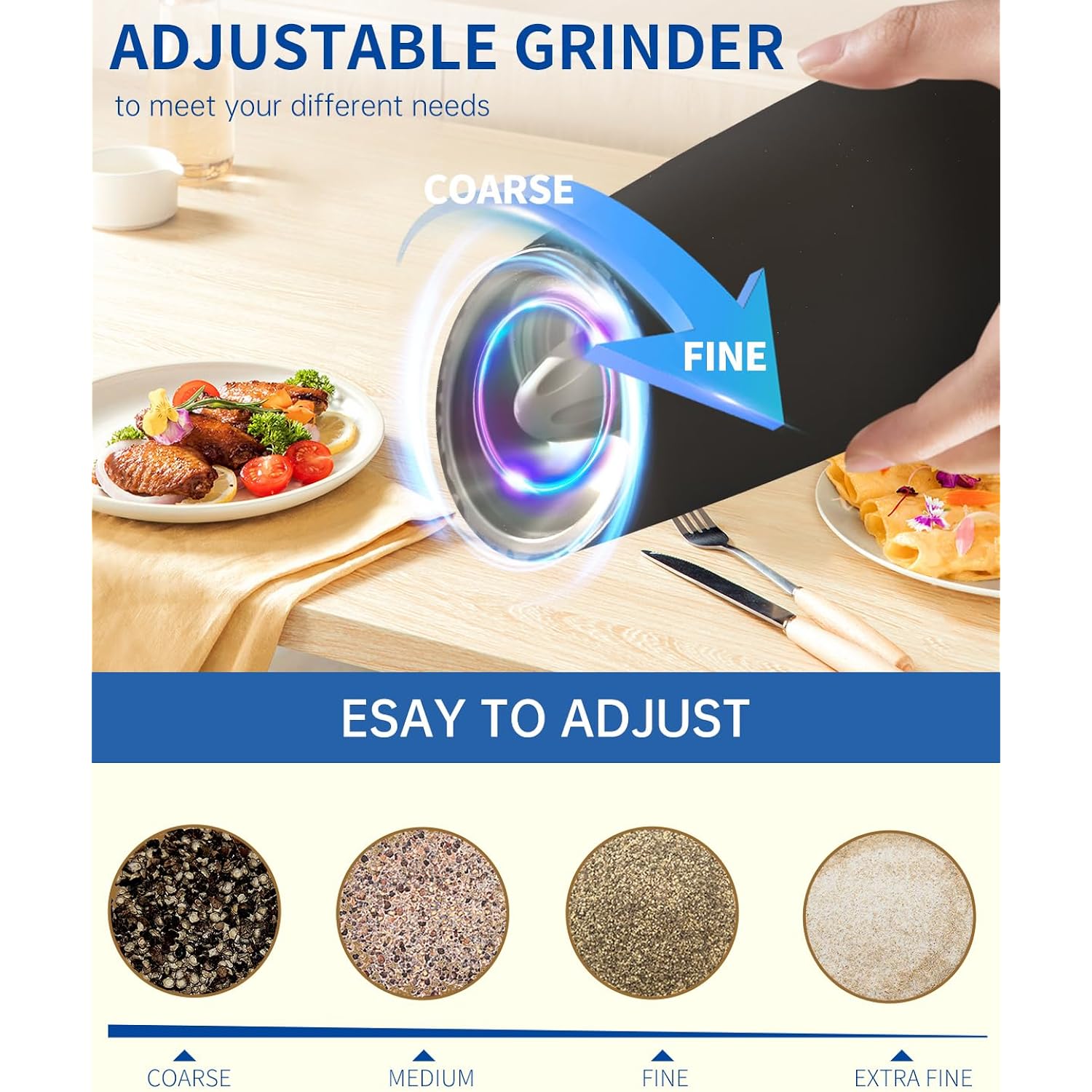 Circle Joy Gravity Electric Salt And Pepper Grinder Set Automatic Salt And Pepper Grinder Set With Led Light, Battery Operated, Adjustable Coarseness, Large Capacity, For Home Kitchen Bbq, Black