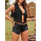 Women'S Tassel Vest 70S Hippie Faux Jacket Open Front Fringe Sleeveless Crop Vest Cowgirl Outfit