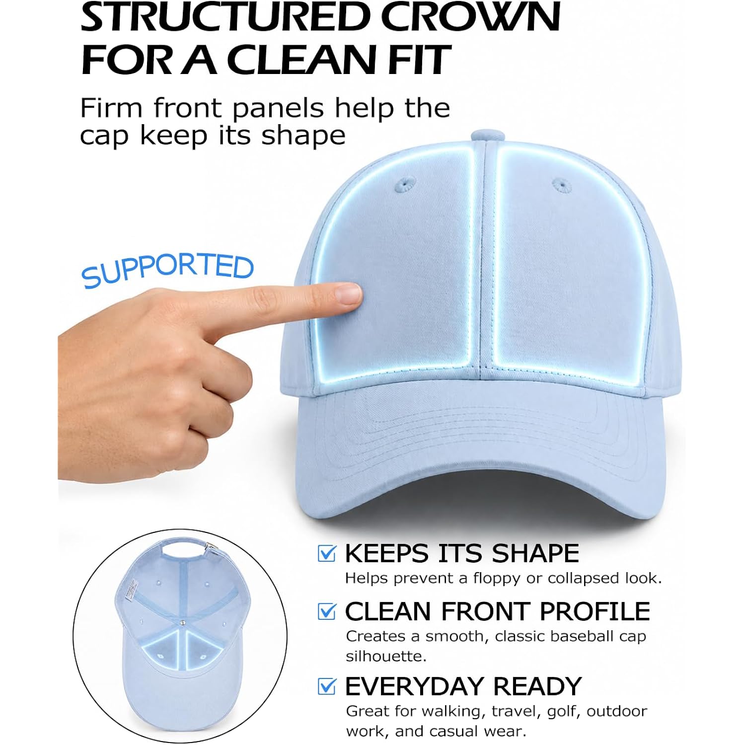 Zylioo Xl Xxl Big Head Baseball Cap, 100% Cotton Adjustable High Crown Hat | Roomy Large Size Fit - Fits 23.6"-24.8" / 60-63 Cm, Made For Men And Women Who Feel Squeezed In Standard Sizes.