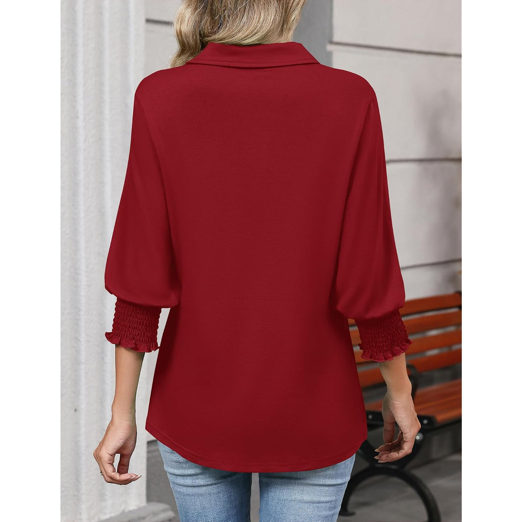 Ivicoer Womens 3/4 Length Sleeves Polo Shirts Collared Tops Business Casual Blouses Basic Tees Trendy Outfits Spring Clothes