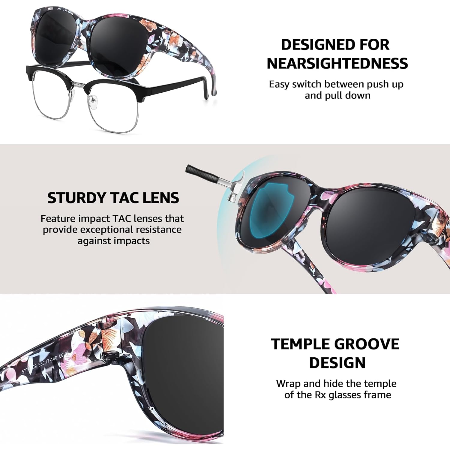 TJUTR Polarized Fit Over Sunglasses for Women, Trendy Sun Glasses Over Prescription Glasses UV400 Protection TS5779