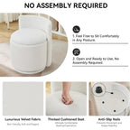 Velvet Vanity Chair With Storage, 360° Swivel Makeup Chair With Wave Back, No Assembly Small Accent Stool For Bedroom, Dressing, Living Room, White