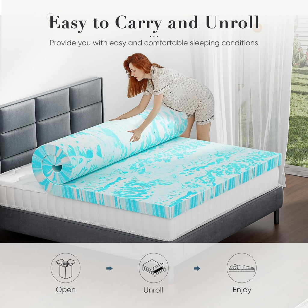Dumos Mattress Toppers Memory Foam King Size, 3 Inch Thick Bed Topper Pad Cooling Gel Infused Soft Comfy Padding Breathable For Sleeper Sofa Couch Rv Camper, Certipur-Us Certified, Blue