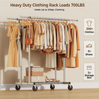 Hyseyy Heavy Duty Clothes Rack, Rolling Clothing Rack For Hanging Clothes With Shelves Load 700Lbs,Portable Garment Wardrobe Closet Rack With Wheels For Bedroom,Laundry Room,Retail Store,Silver