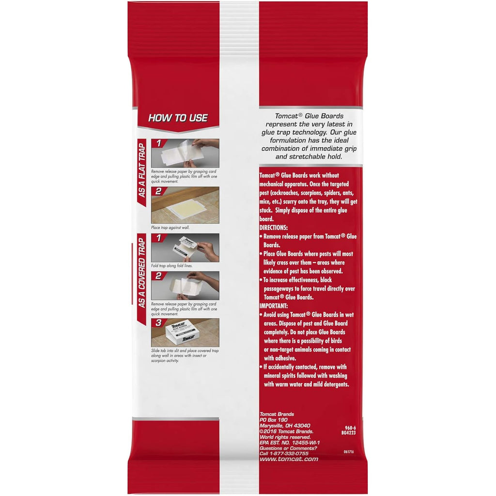 Tomcat Glue Boards With Eugenol For Enhanced Stickiness, 4 Boards | Sticky Traps For Mice, Cockroaches & Insects, Flat Or Covered Use, Ready-To-Use