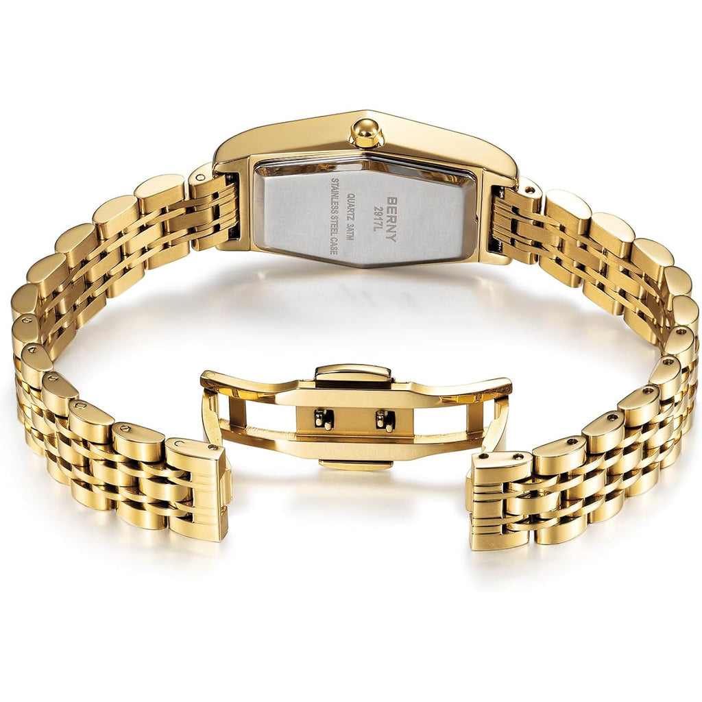 Berny Gold Watches For Women Dainty Hexagon Ladies Quartz Wrist Watches Stainless Steel Band Fashion Analog Watch Luxury Bracelet
