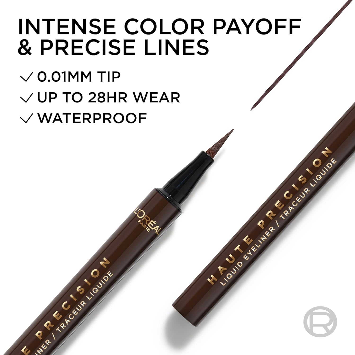 L'Oreal Paris Haute Precision Waterproof Liquid Eyeliner, Smudge-Proof Eye Liner with Micro-Tip, for up to 28HR Eye Makeup Wear, 020 Brown Leather