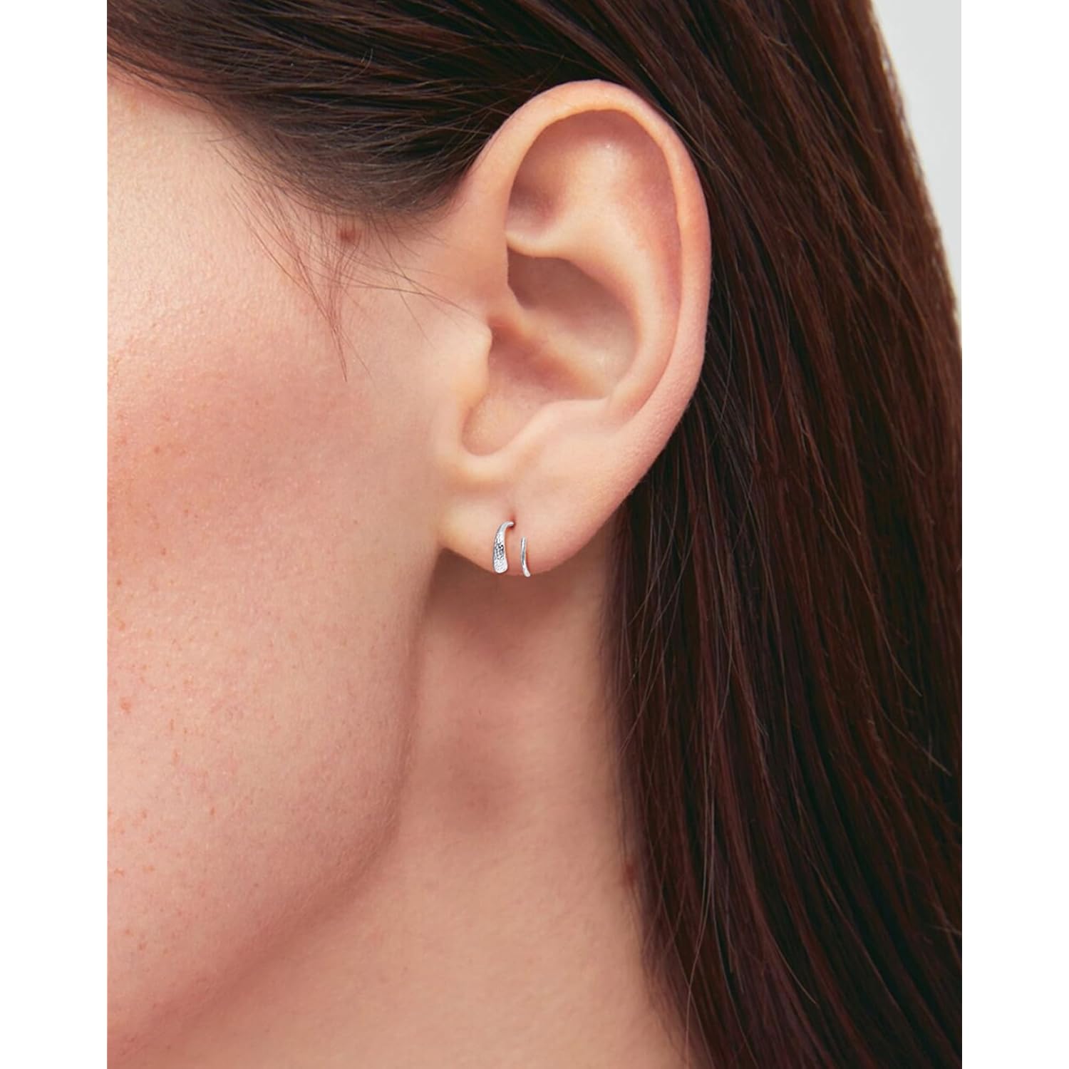 Tiny Double Hoop Earring S925 Sterling Silver Small Hammer Texture Hoop Hypoallergenic Twist Spiral Earrings for Women - Sliver & Gold