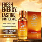 Beverly Hills Polo Club Majestic Harmony Eau De Parfum For Men 3.4 Fl Oz - Fresh Citrus & Ginger Cologne - Long-Lasting Bergamot, Ambroxan & Musk Scent - Ideal For Everyday & Special Occasions