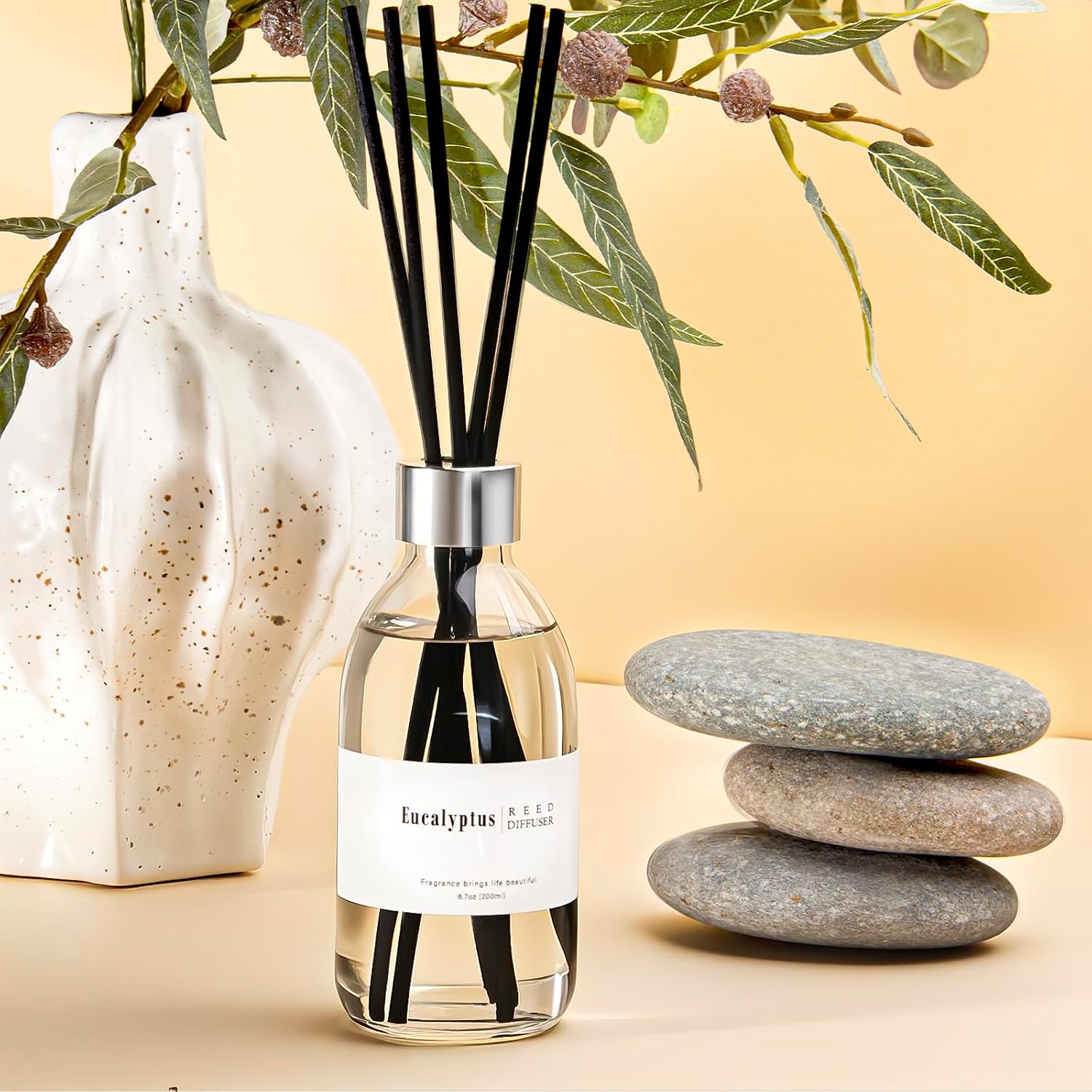 Clesh Reed Diffuser Set, 6.7 Oz Eucalyptus Scented Diffuser With Sticks, Home Fragrance Reed Diffuser For Bathroom Shelf Decor