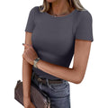 Anrabess Women Short Sleeve Crewneck Ribbed Knit Slim Fitted Shirts Summer Tops Basic Tee Casual 2026 Spring Outfits Clothes