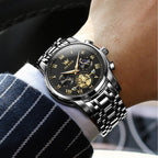 Olevs Watches Men Waterproof Luxury Big Face Mens Watch Stainless Steel Quartz Analog Dress Watches For Men Luminous Multifunction Man Watch Relojes De Hombre