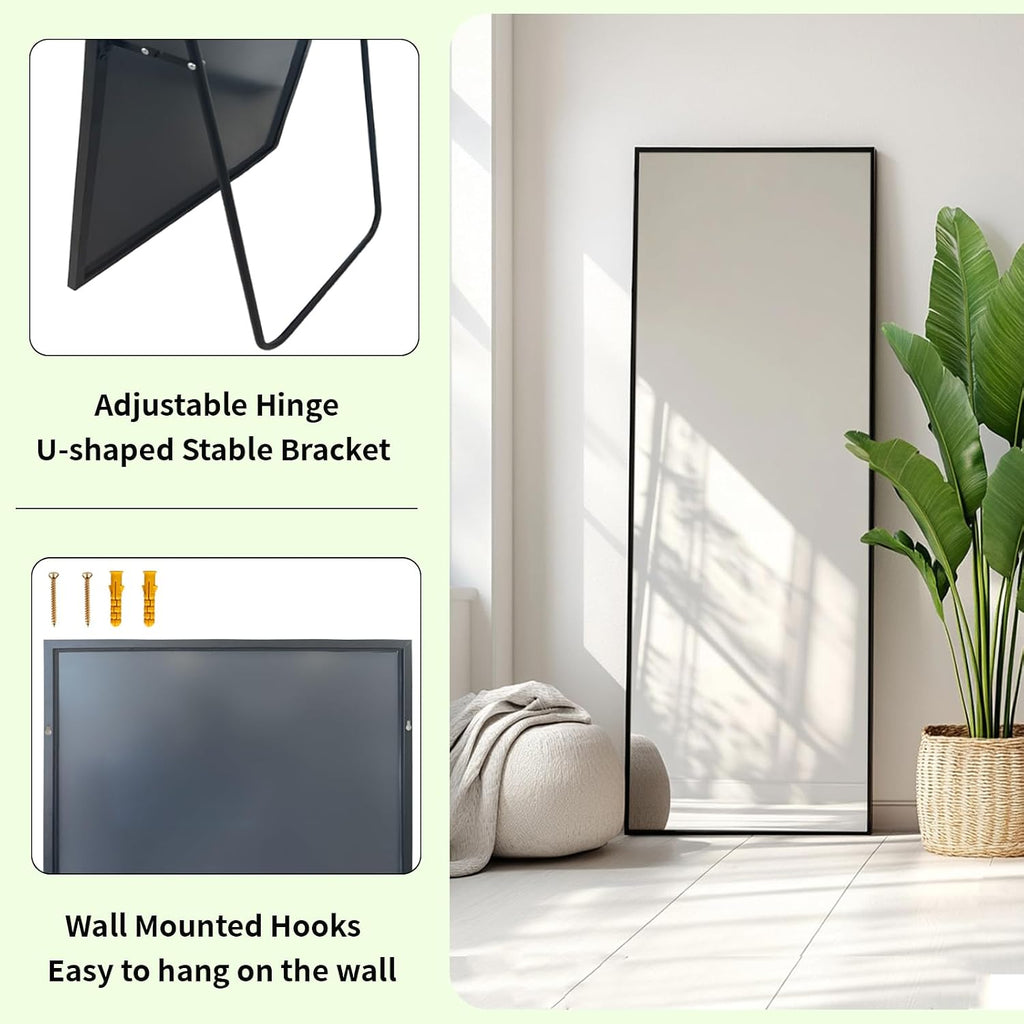 Full Length Mirror 56X16 Inch, Full Body Mirror With Aluminum Metal Frame, Standing Mirrors For Bedroom, Livingroom, Cloakroom, Hallway, Home Décor.