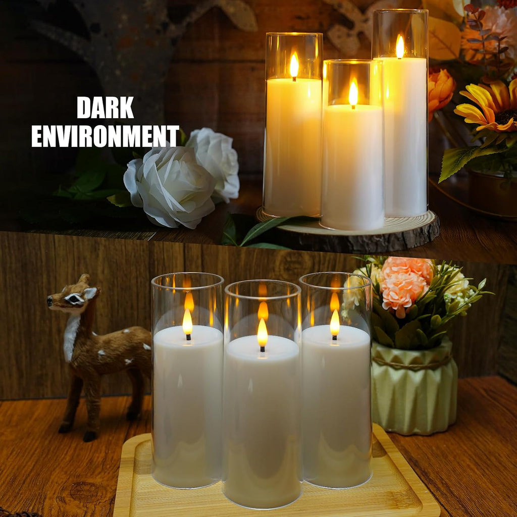 Flickering Flameless Candles Battery Operated With Remote And 2/4/6/8 H Timer Acrylic Led Pillar Candles Pack Of 9 (Appr D2.3"Xh5.5"6.5"7.5")With Realistic 3D Wick Candles For Home Decor(White)