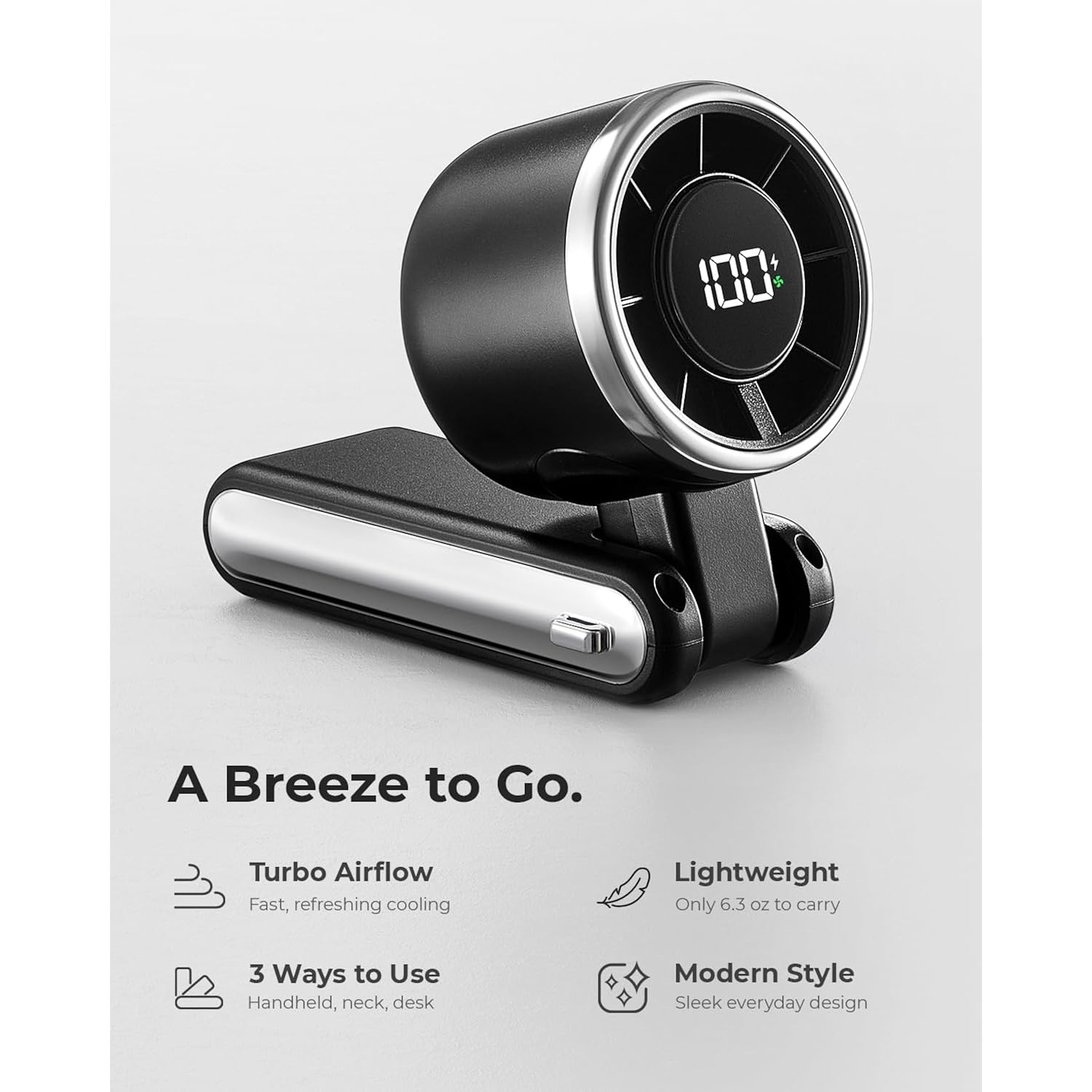 Portable Handheld Turbo Fan - 5 Gear High Speed 4000Mah Rechargeable Mini Personal Hand Fan Blow Cold Air, Battery Operated Travel Essentials, Beach Vacation, Gifts For Women, Men (Black)