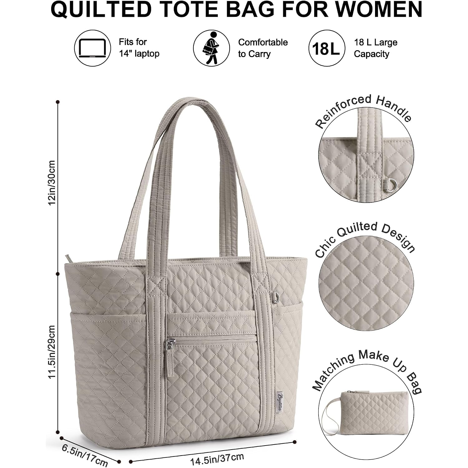 Bagstellar Quilted Tote Bag For Women, Puffer Cotton Work Tote Teacher Nurse Shoulder Bag Handbag For School, Travel, Nursing