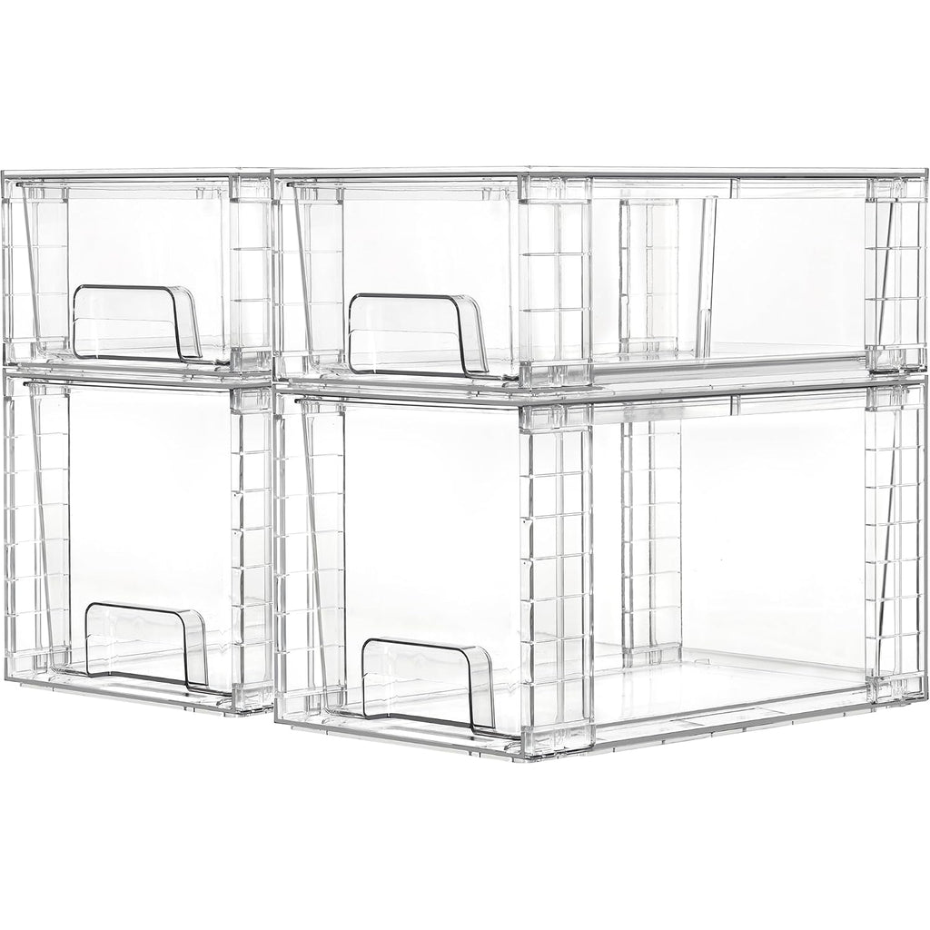 Vtopmart 4 Pack Clear Stackable Storage Drawers,Under Sink And Kitchen Organizers Storage,Easy To Assemble Plastic Drawers For Baby Bottle,Medicine, Bathroom,Cabinet And Pantry Organization