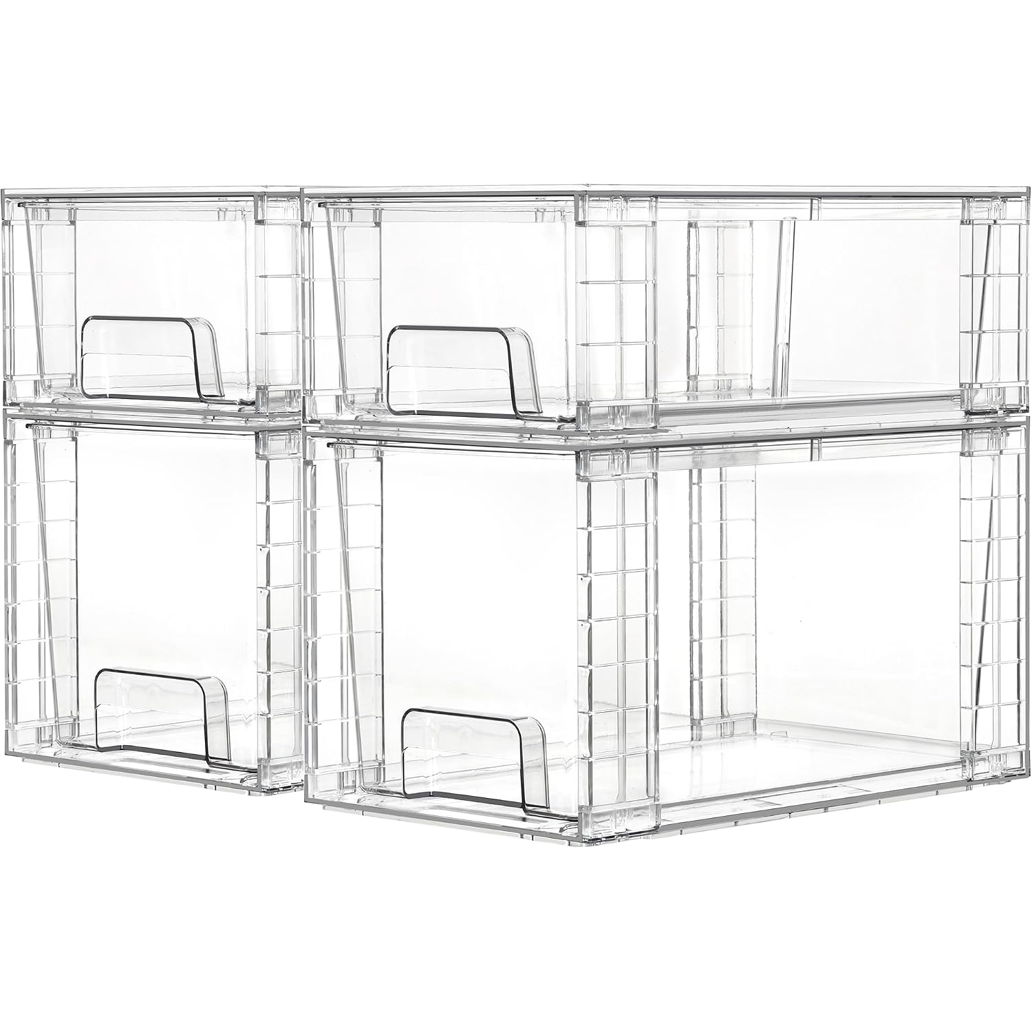 Vtopmart 4 Pack Clear Stackable Storage Drawers,Under Sink And Kitchen Organizers Storage,Easy To Assemble Plastic Drawers For Baby Bottle,Medicine, Bathroom,Cabinet And Pantry Organization