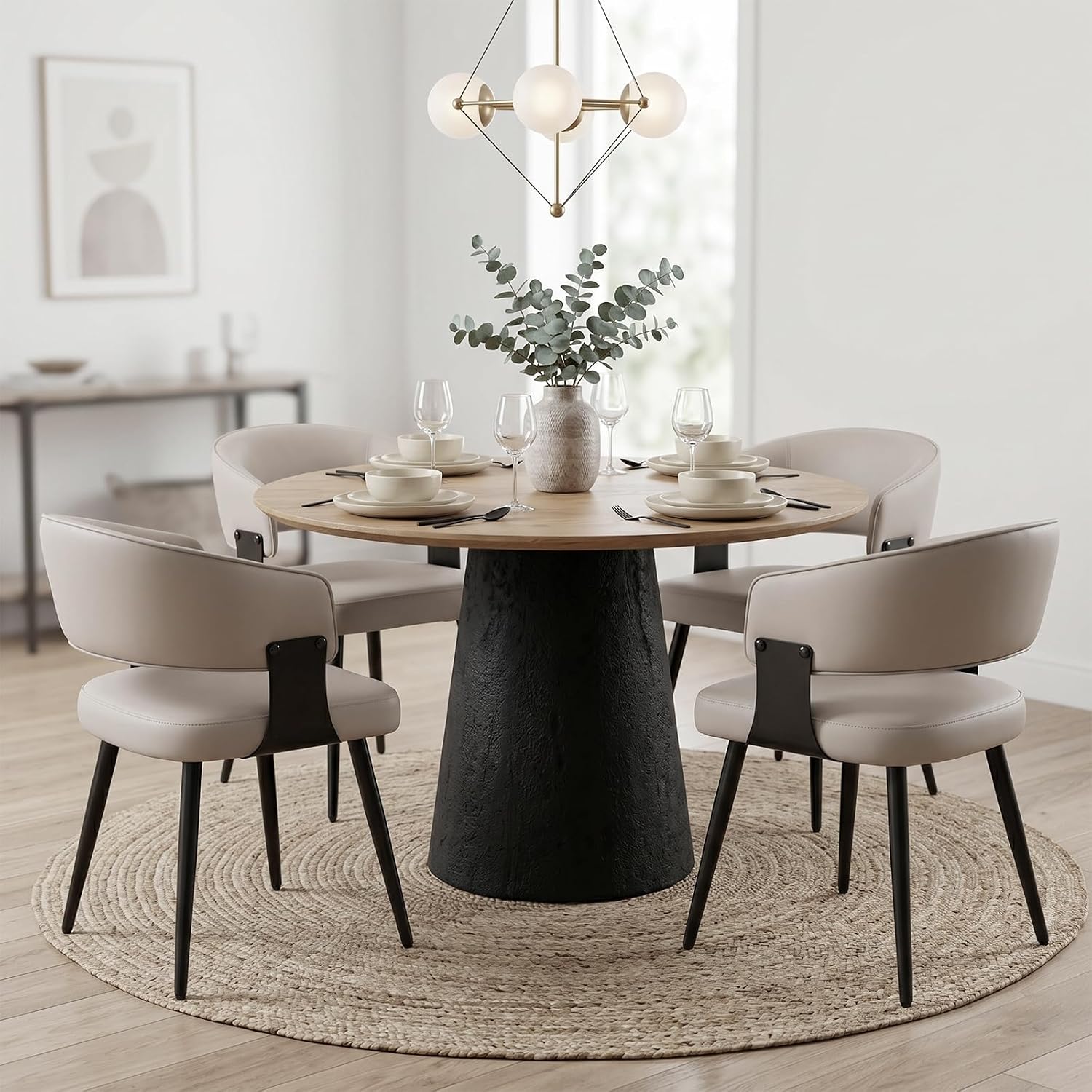 Dining Chairs Set Of 4, Modern Upholstered Faux Leather Kitchen Chairs With Curved Back, Easy To Assemble & Clean For Dining Room, Restaurant, Cafe, Warm Gray